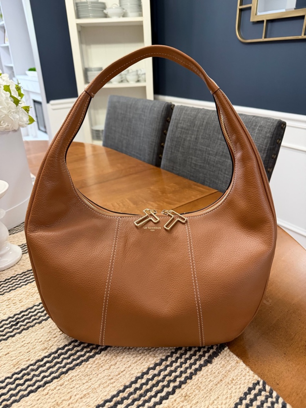 Leather Hobo Shoulder Bag in Brown